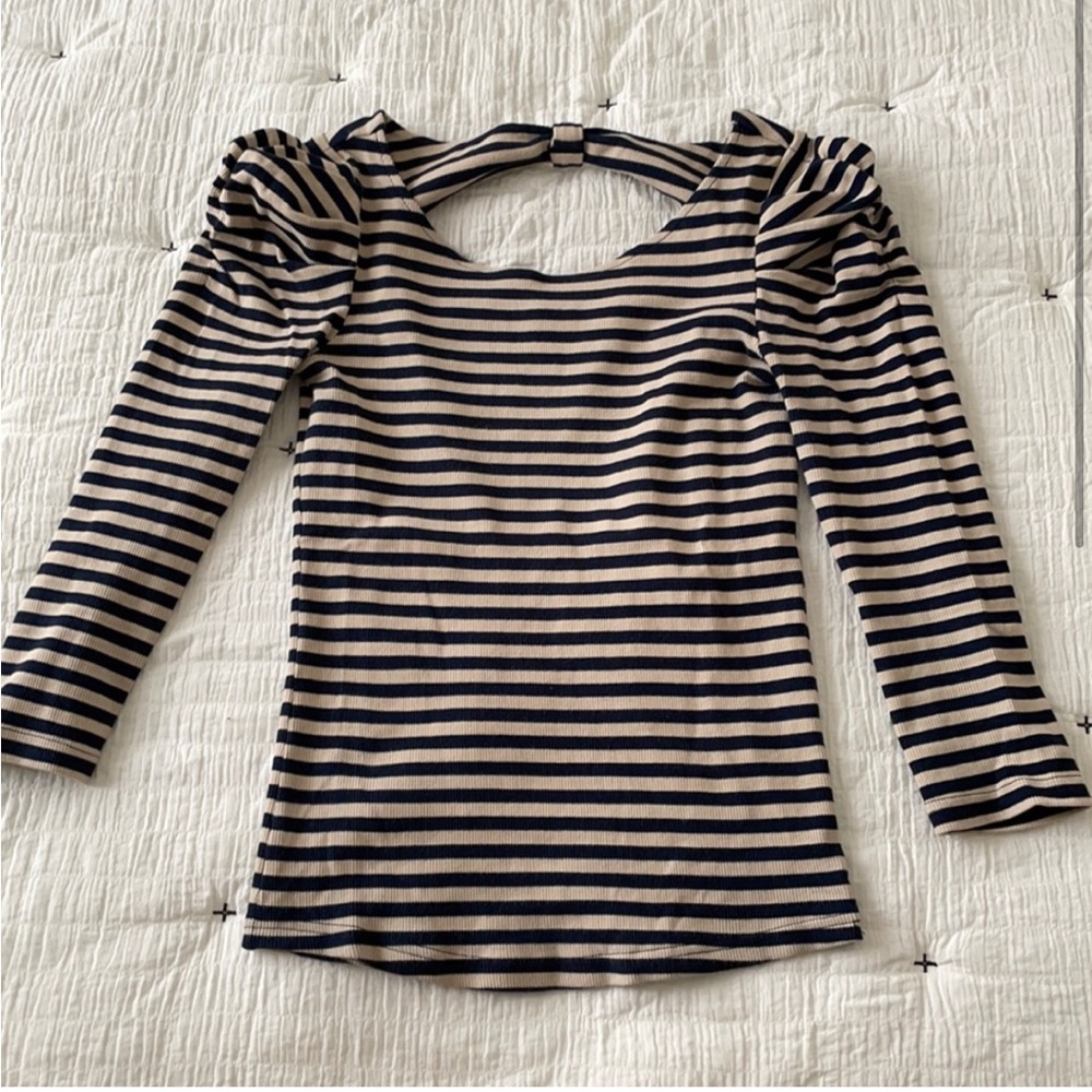 Betsey Johnson Blue and White Striped Long Sleeve Tee Sz. S